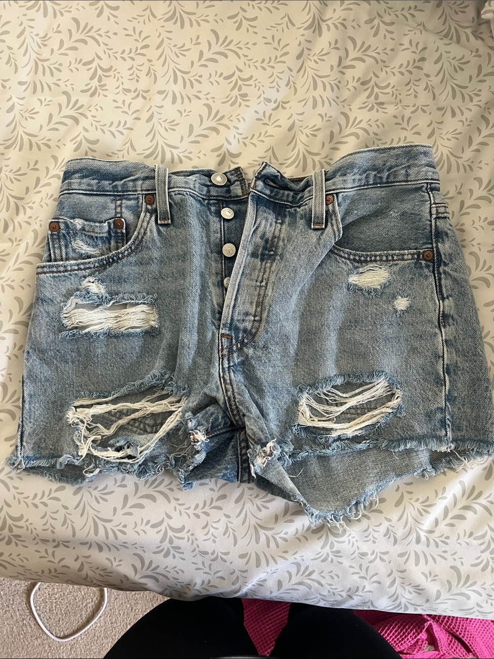 Levi's Light Blue Distressed High-Rise Jean Shorts